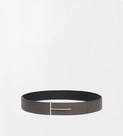 TOM FORD LEATHER SMOKE GREY + BLACK GRAIN LEATHER SLIM T REVERSIBLE BELT&nbsp;
