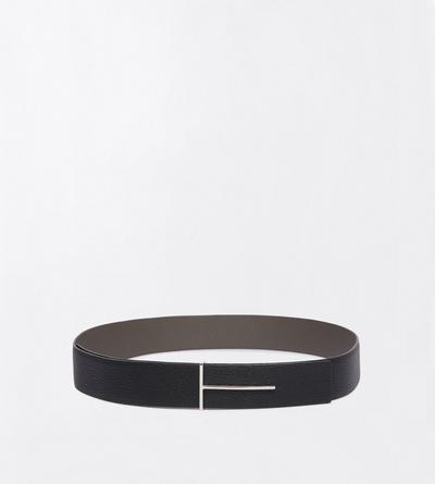TOM FORD LEATHER SMOKE GREY + BLACK GRAIN LEATHER SLIM T REVERSIBLE BELT&nbsp;