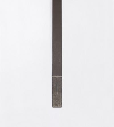 TOM FORD LEATHER SMOKE GREY + BLACK GRAIN LEATHER SLIM T REVERSIBLE BELT&nbsp;