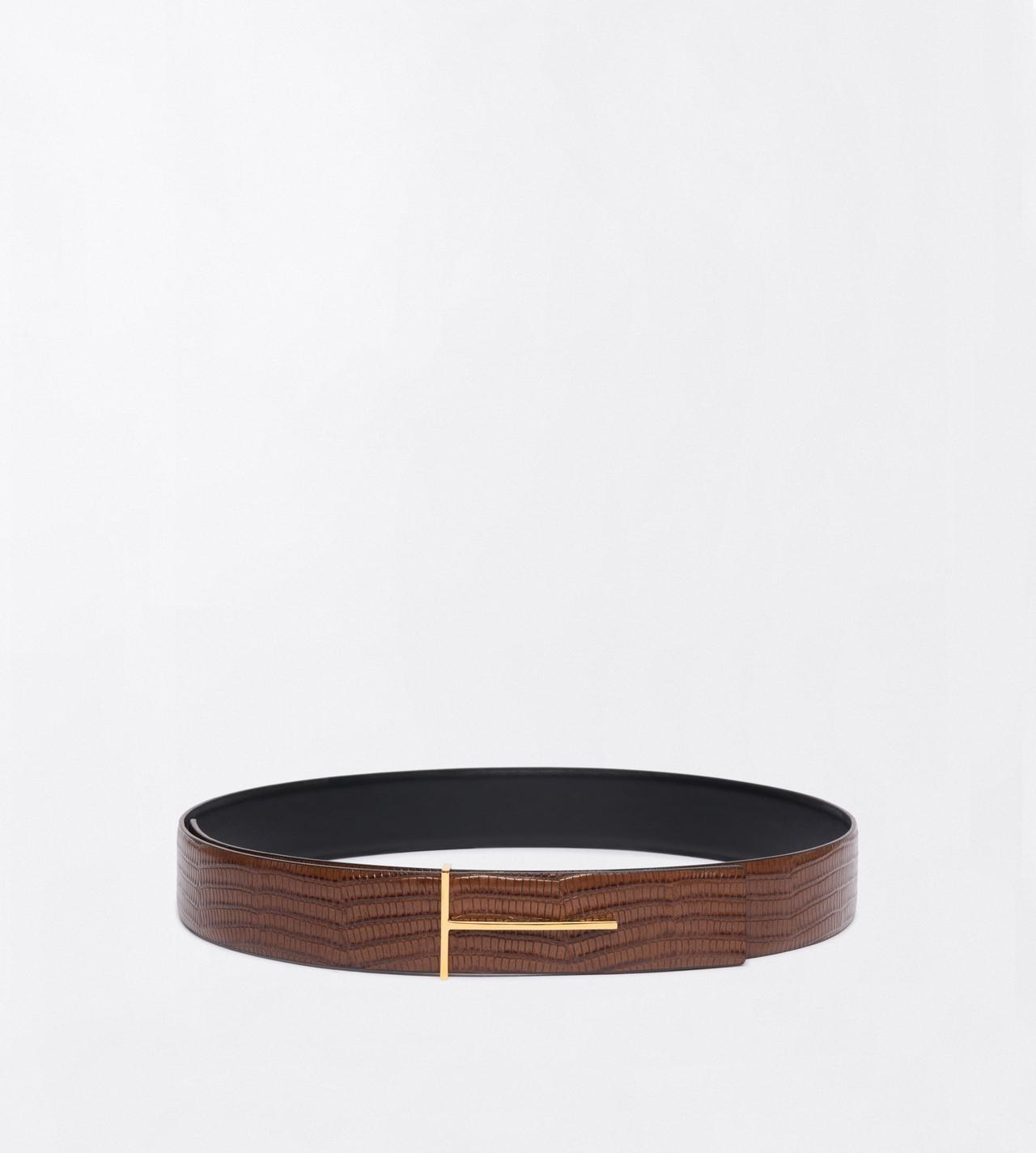 TOM FORD LEATHER CARAMEL CEINTURE SLIM T R&Eacute;VERSIBLE EN T&Eacute;JUS IMPRIM&Eacute;