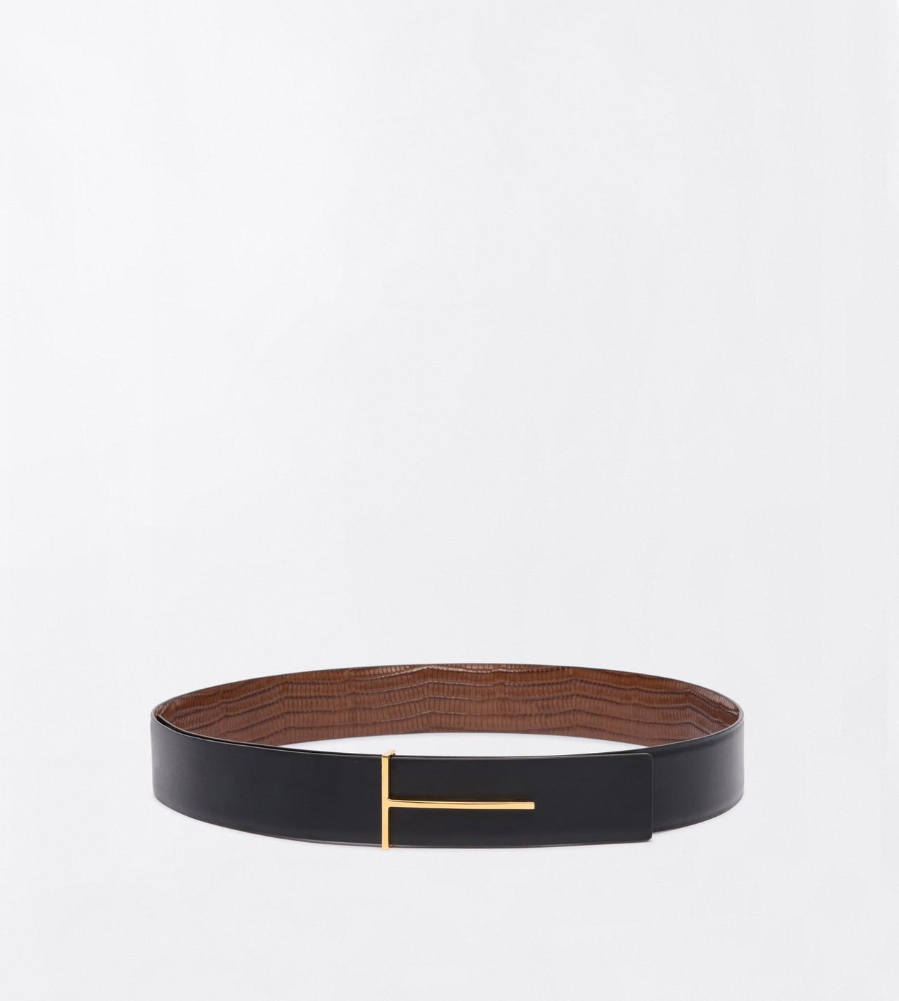 TOM FORD LEATHER CARAMEL CEINTURE SLIM T R&Eacute;VERSIBLE EN T&Eacute;JUS IMPRIM&Eacute;