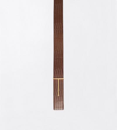 TOM FORD LEATHER CARAMEL CEINTURE SLIM T R&Eacute;VERSIBLE EN T&Eacute;JUS IMPRIM&Eacute;