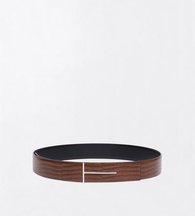 TOM FORD  CARAMEL PRINTED TEJUS REVERSIBLE SLIM T BELT 38 MM