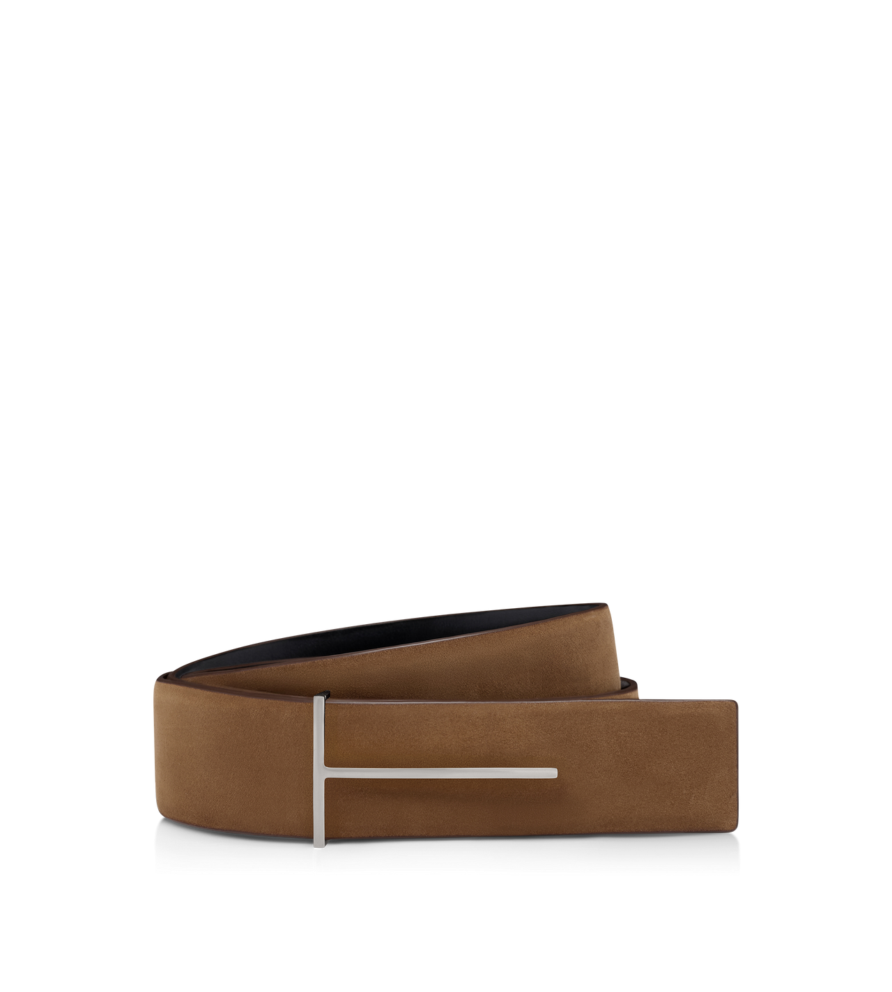 TOM FORD LEATHER OLIVE BROWN NUBUCK SLIM T REVERSIBLE BELT