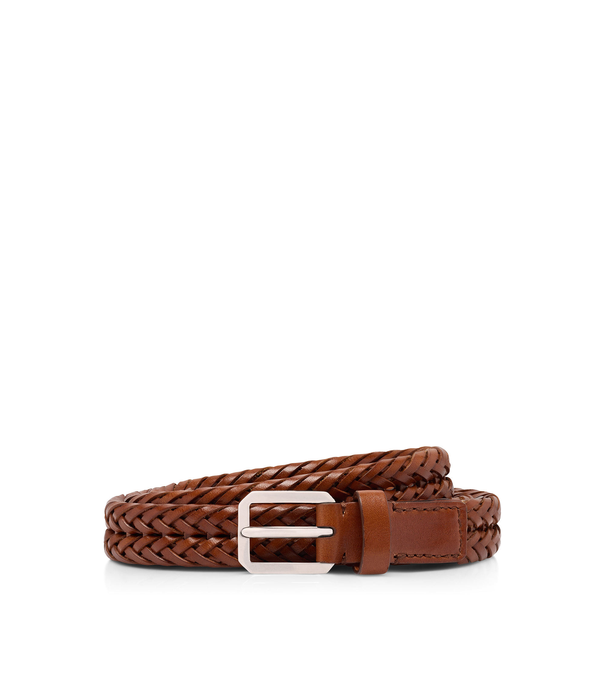 WOVEN LEATHER BEVELED BUCKLE BELT