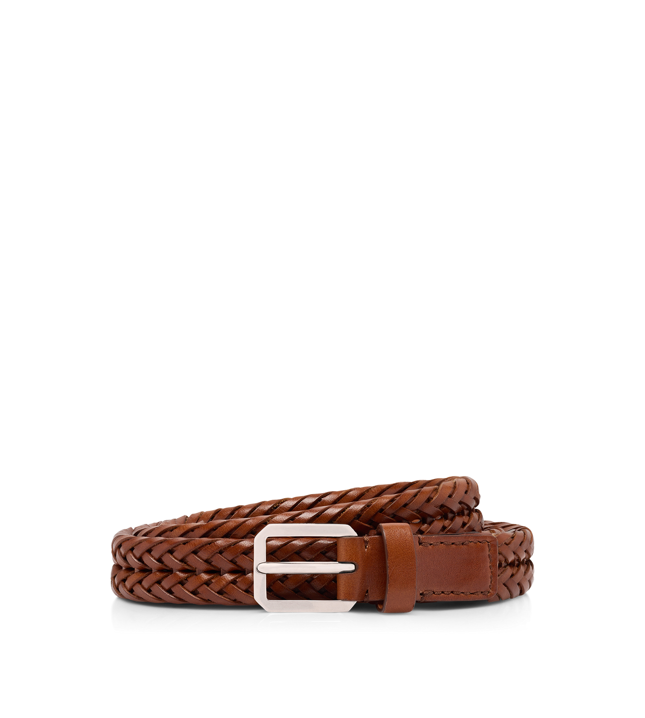 TOM FORD LEATHER TAN WOVEN LEATHER BEVELED BUCKLE BELT