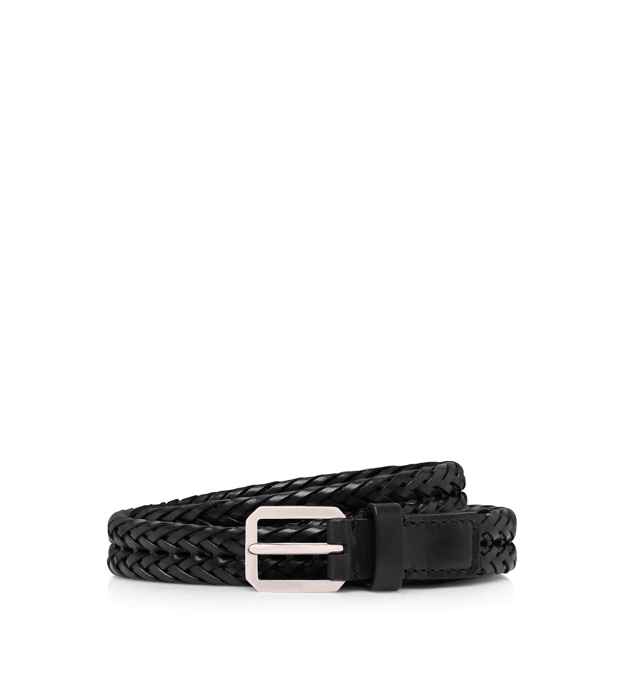 WOVEN LEATHER BEVELED BUCKLE BELT