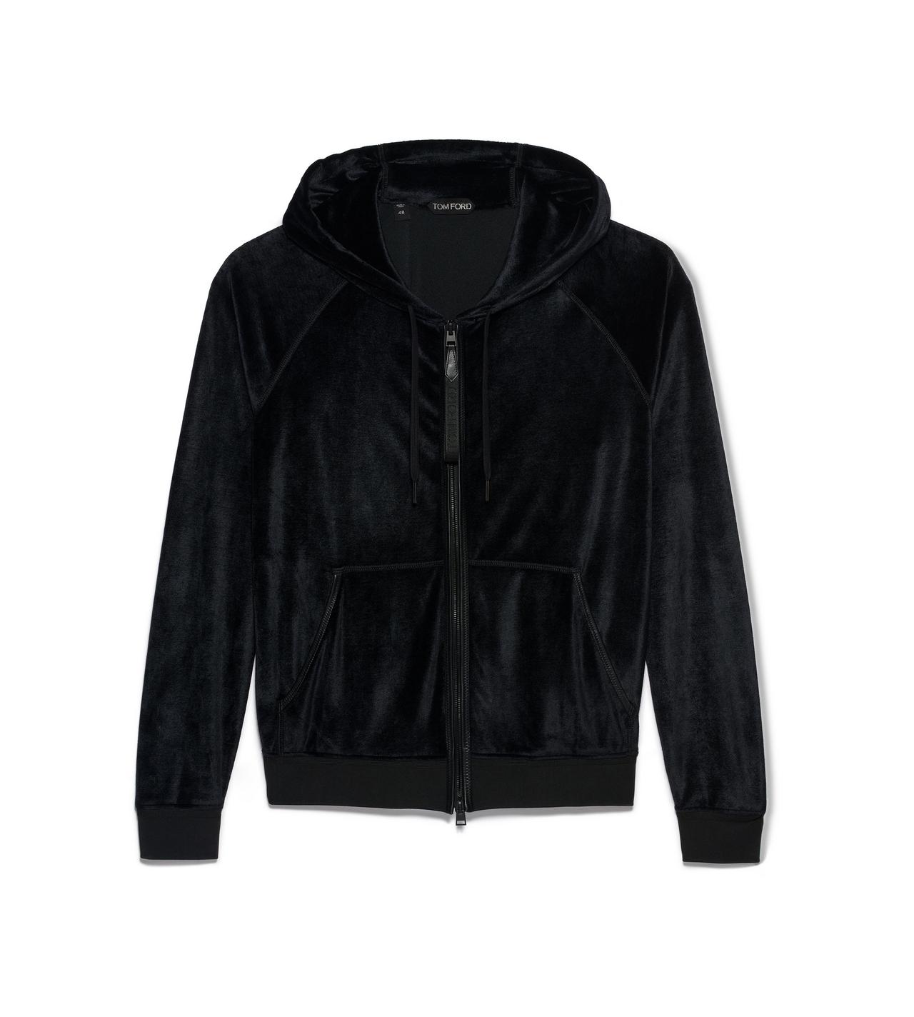 Black velour discount zip up hoodie