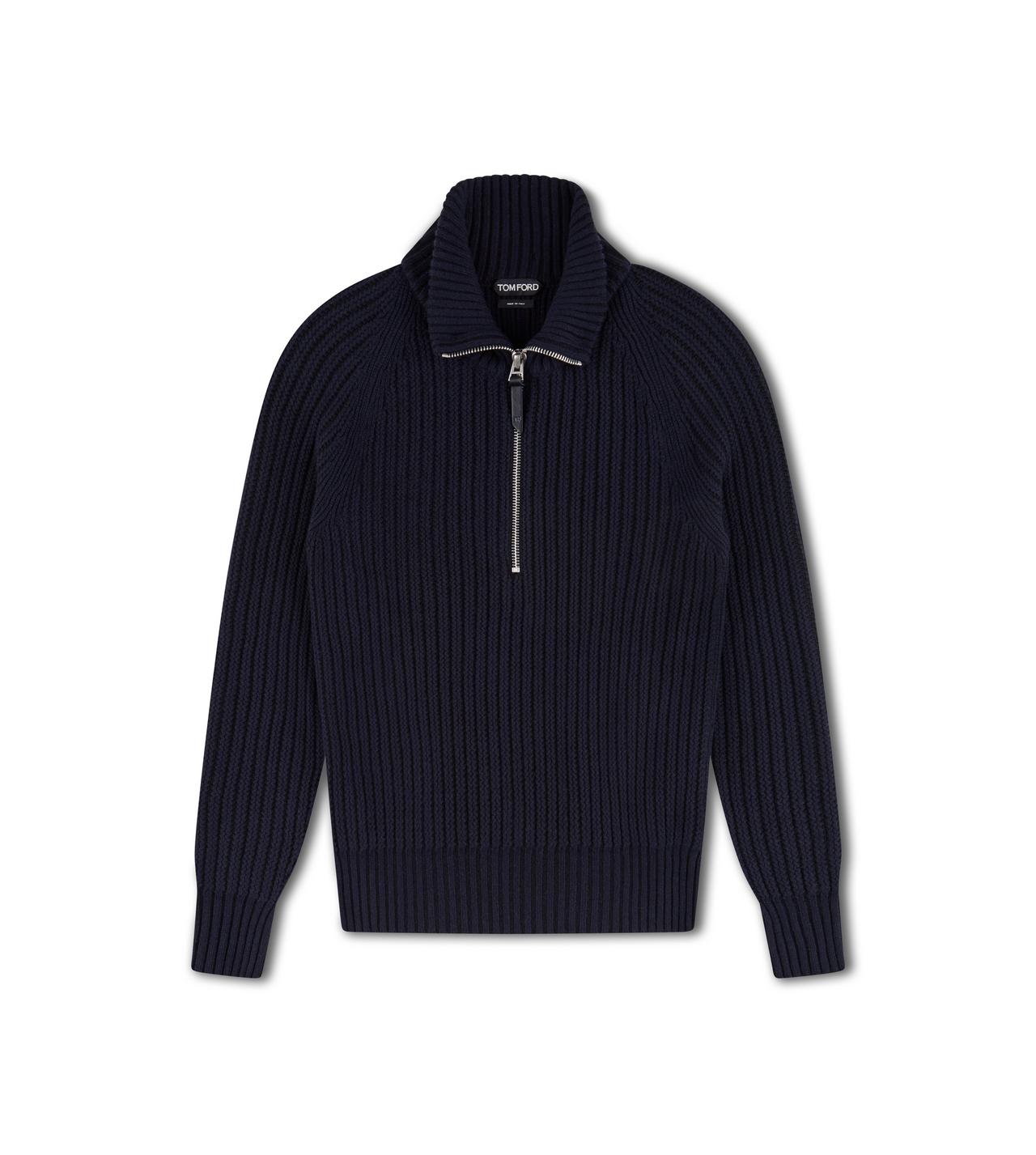 Wool Cashmere Rib Half Zip Sweater