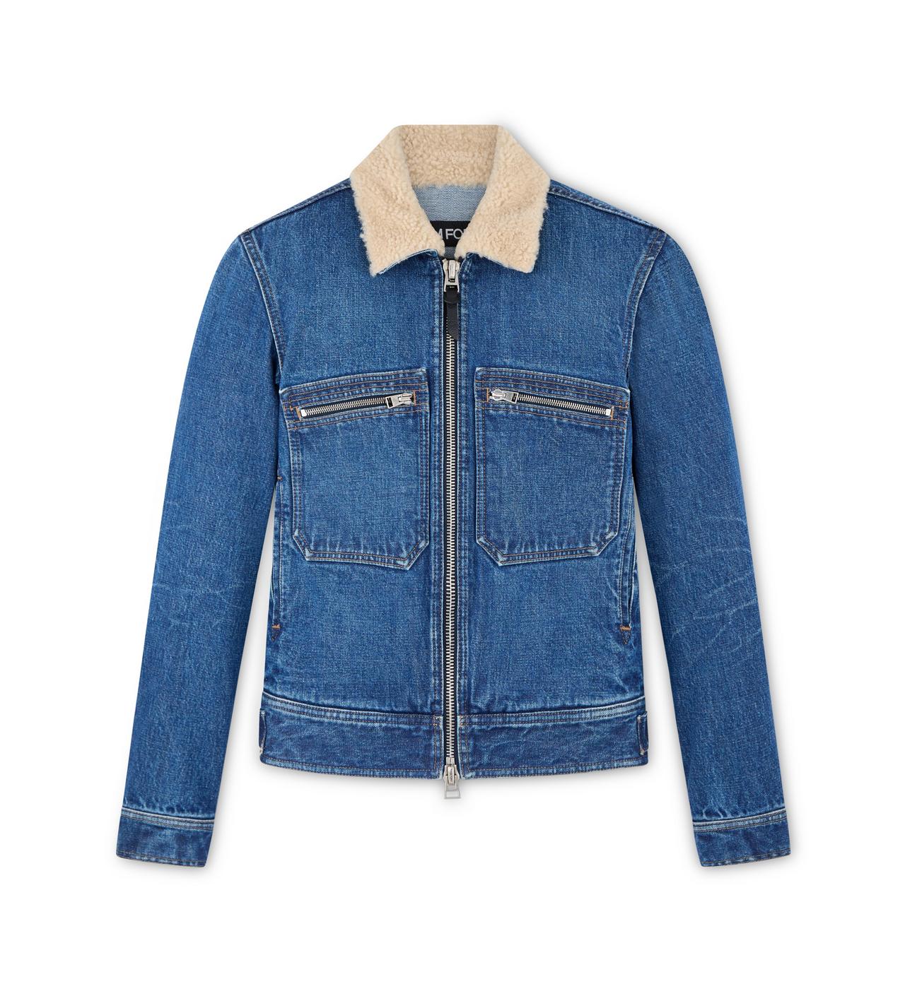 DENIM TWILL SHEARLING COLLAR ZIP BLOUSON image number 0