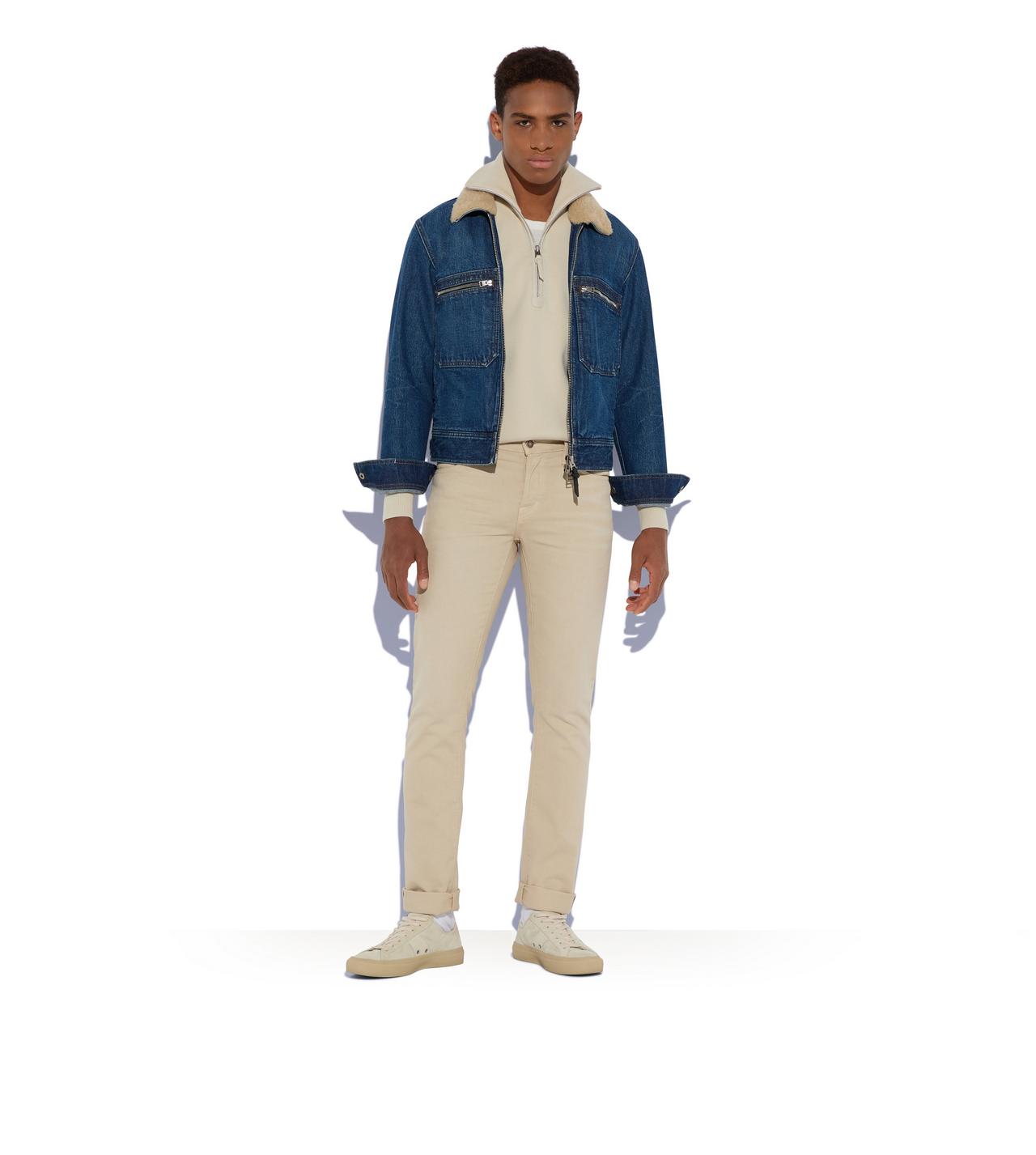 DENIM TWILL SHEARLING COLLAR ZIP BLOUSON image number 2