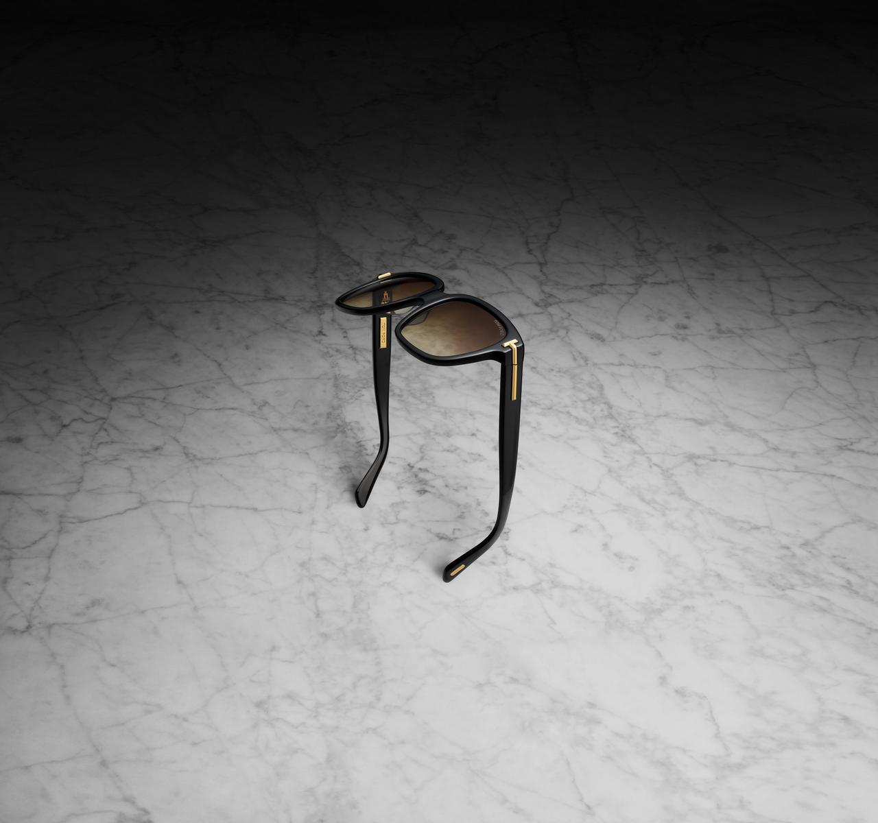 TOM FORD OM SHINY BLACK  / GRADIENT BROWN ICON SQUARE SUNGLASSES