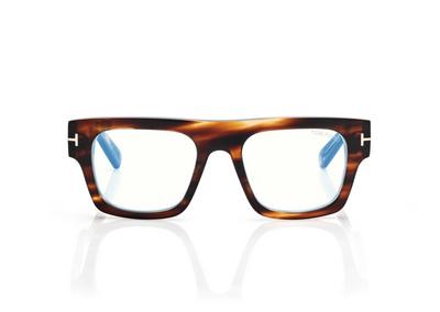 TOM FORD  LIGHT HAVANA BLUE BLOCK RECTANGULAR OPTICALS