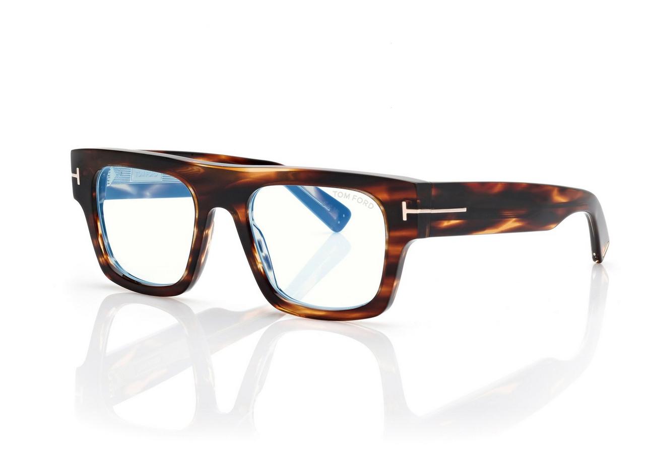 TOM FORD  LIGHT HAVANA BLUE BLOCK RECTANGULAR OPTICALS