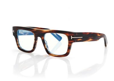 TOM FORD  LIGHT HAVANA BLUE BLOCK RECTANGULAR OPTICALS