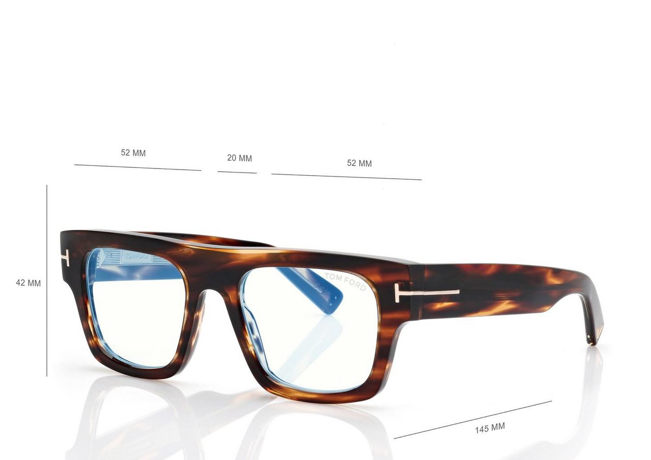 TOM FORD  LIGHT HAVANA BLUE BLOCK RECTANGULAR OPTICALS