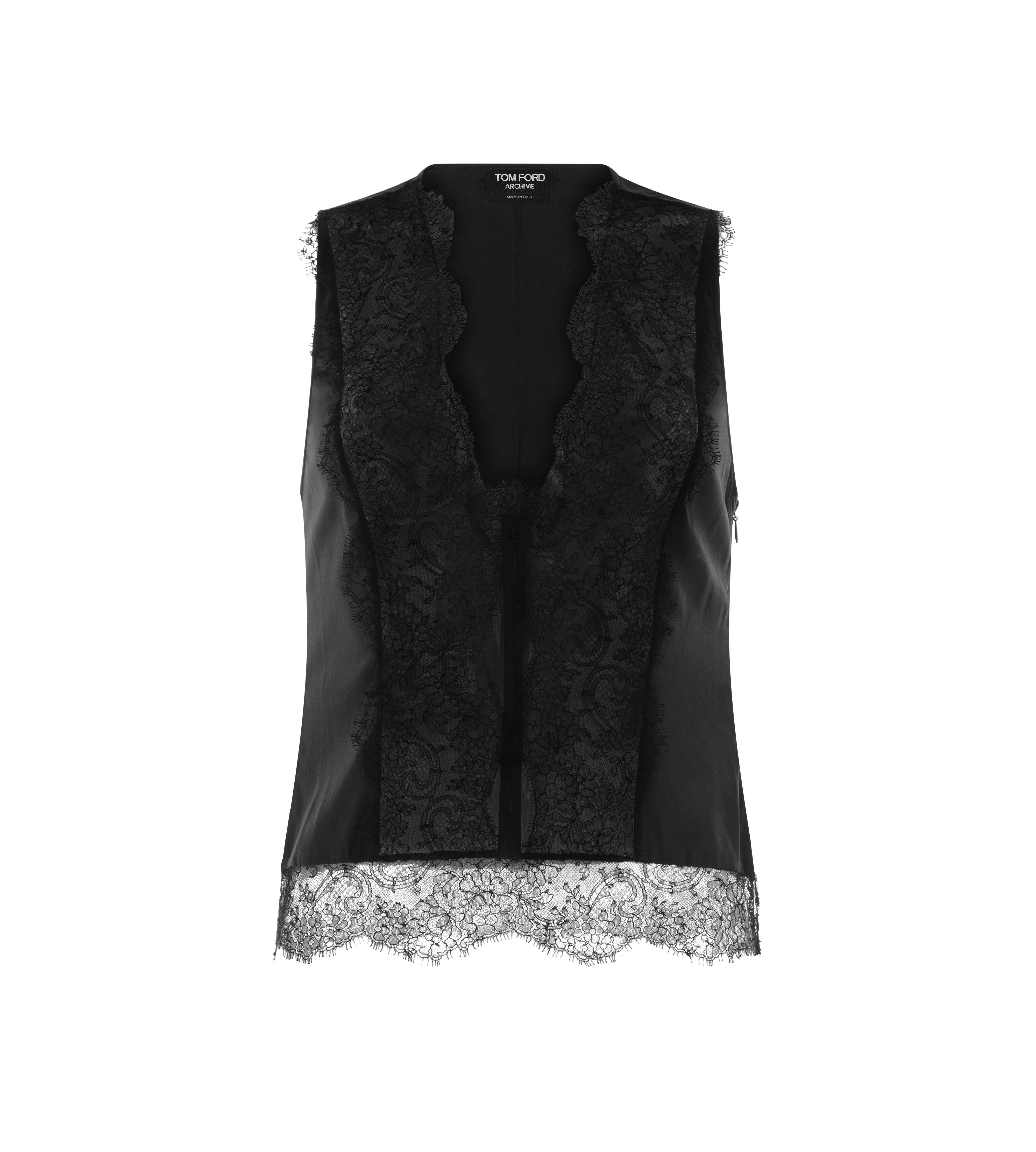 SILK SATIN & CHANTILLY LACE TOP