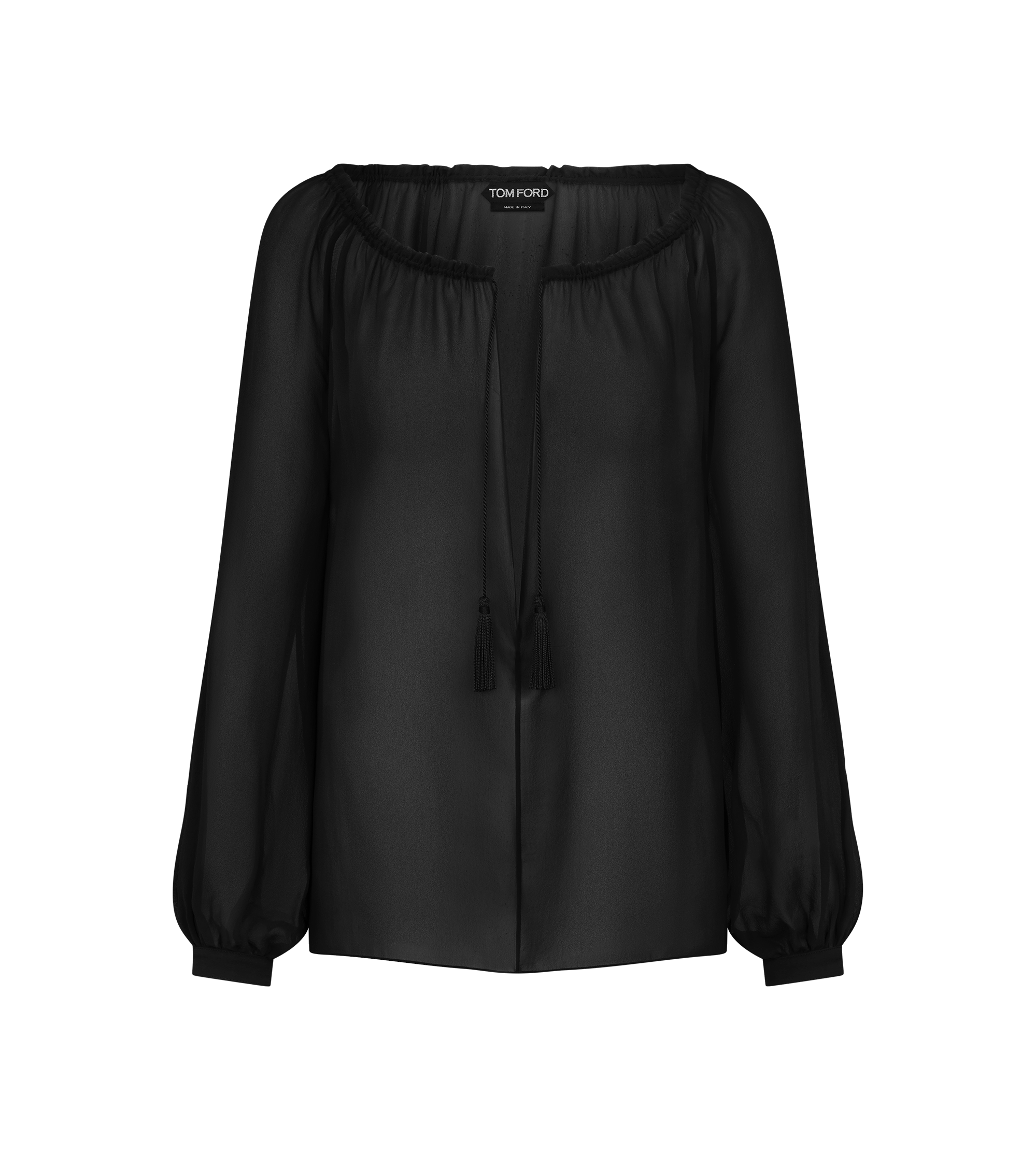 LONG SLEEVE SILK BLOUSE WITH DRAWSTRINGS