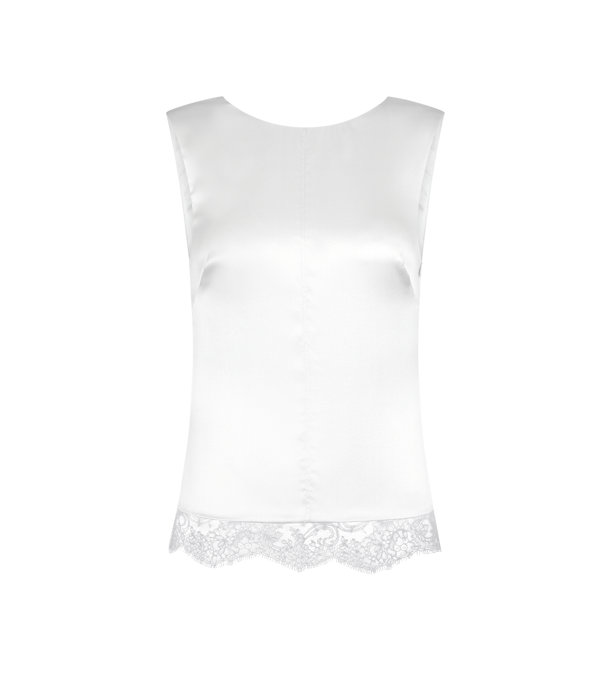 SLEEVELESS SILK TOP WITH V-BACK AND LACE INSERTS