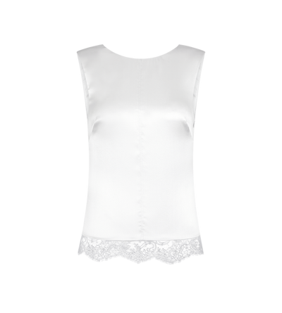 SLEEVELESS SILK TOP WITH V-BACK AND LACE INSERTS image number 0