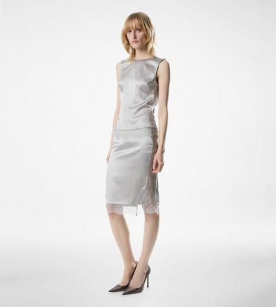 SLEEVELESS SILK TOP WITH V-BACK AND LACE INSERTS image number 2
