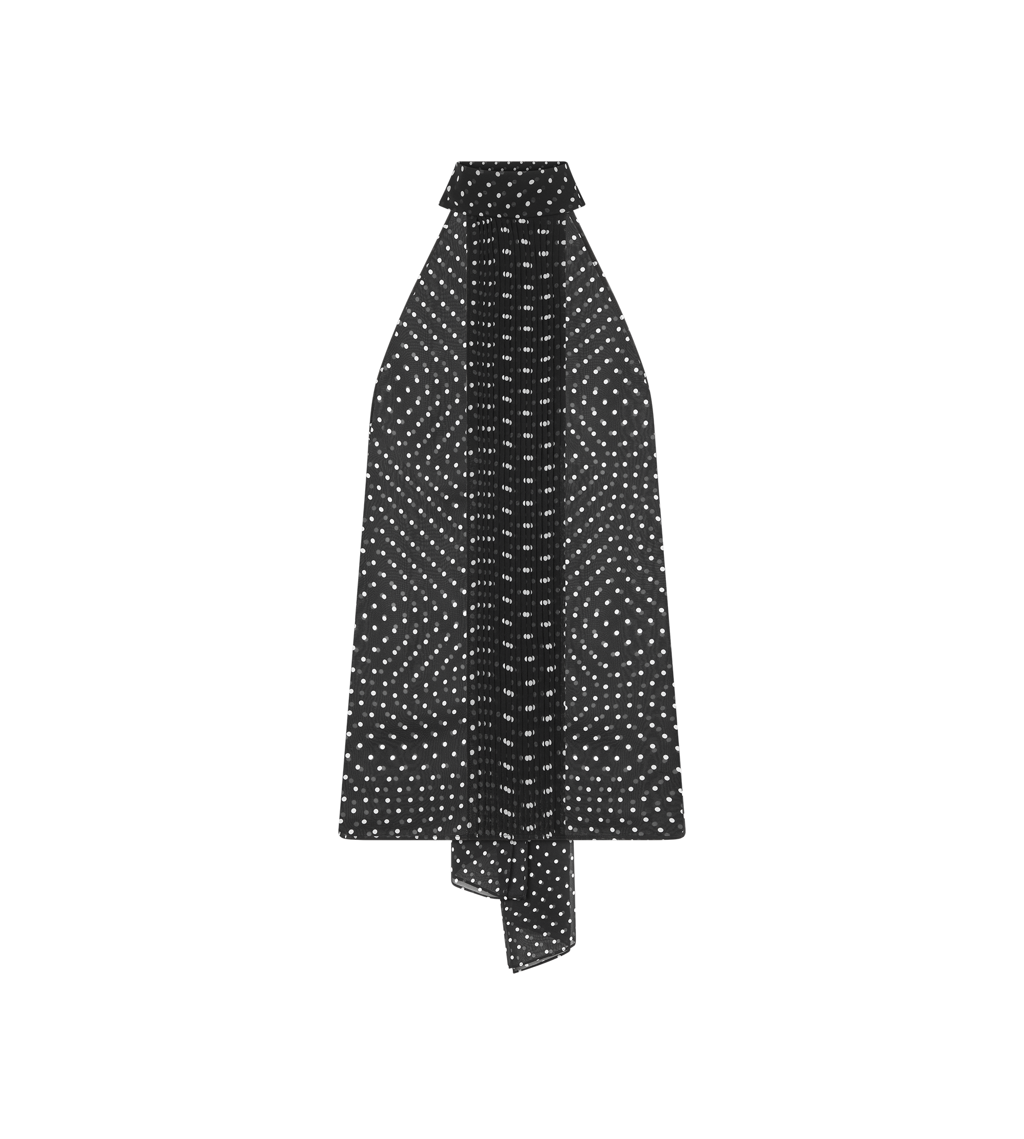 POLKA DOT SILK GEORGETTE HALTERNECK LAVALLIERE TOP WITH PLISSE DETAIL