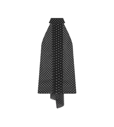 POLKA DOT SILK GEORGETTE HALTERNECK LAVALLIERE TOP WITH PLISSE DETAIL image number 0