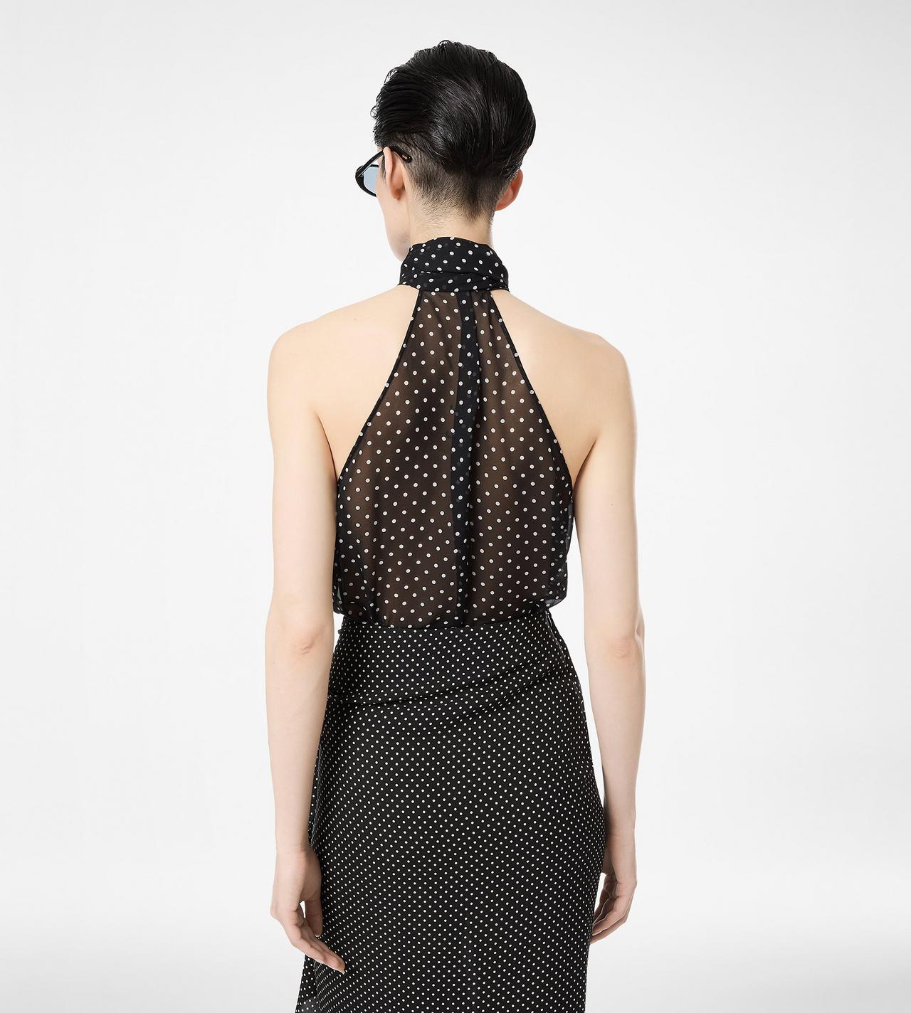 POLKA DOT SILK GEORGETTE HALTERNECK LAVALLIERE TOP WITH PLISSE DETAIL image number 4