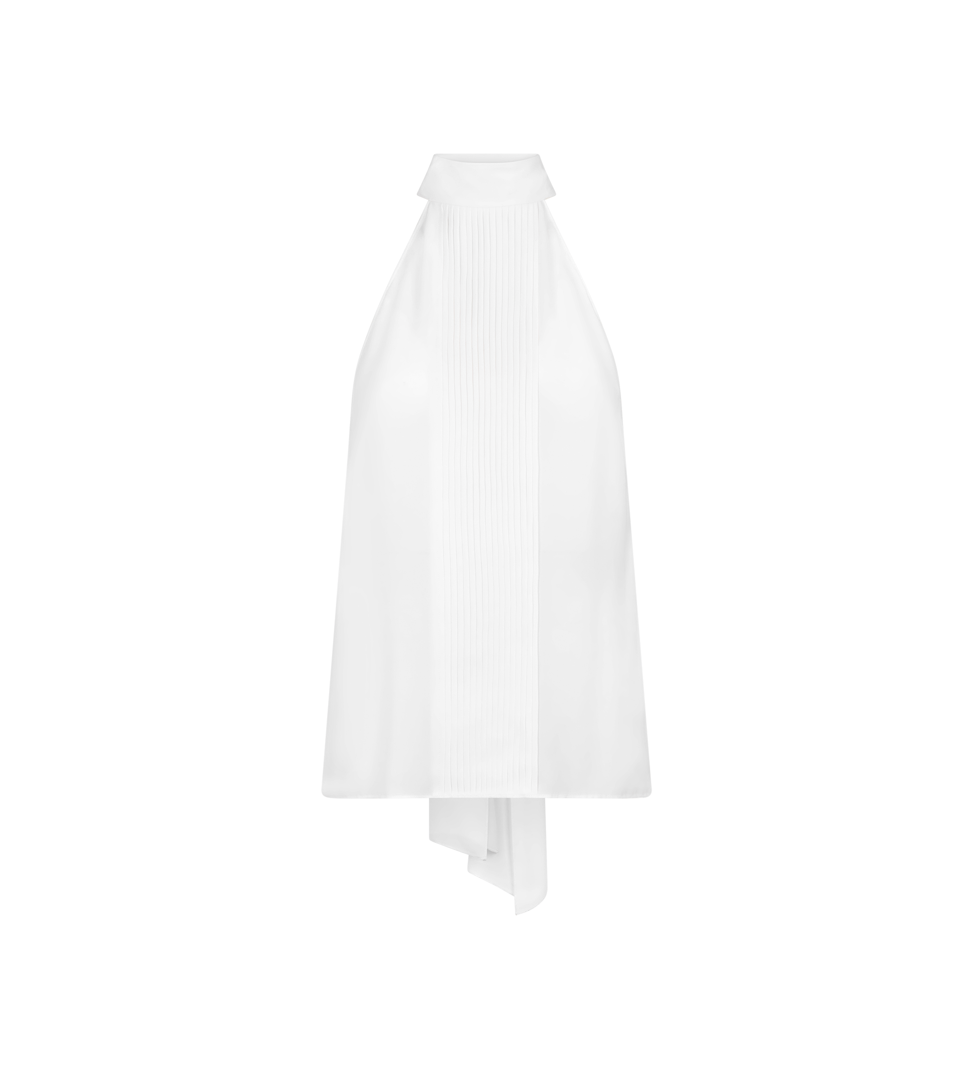 WASHED SILK GEORGETTE HALTERNECK LAVALLIERE TOP WITH PLISSE DETAIL