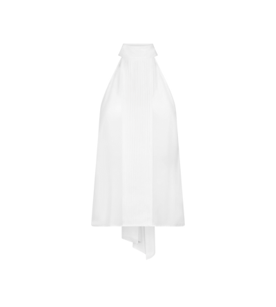 WASHED SILK GEORGETTE HALTERNECK LAVALLIERE TOP WITH PLISSE DETAIL
