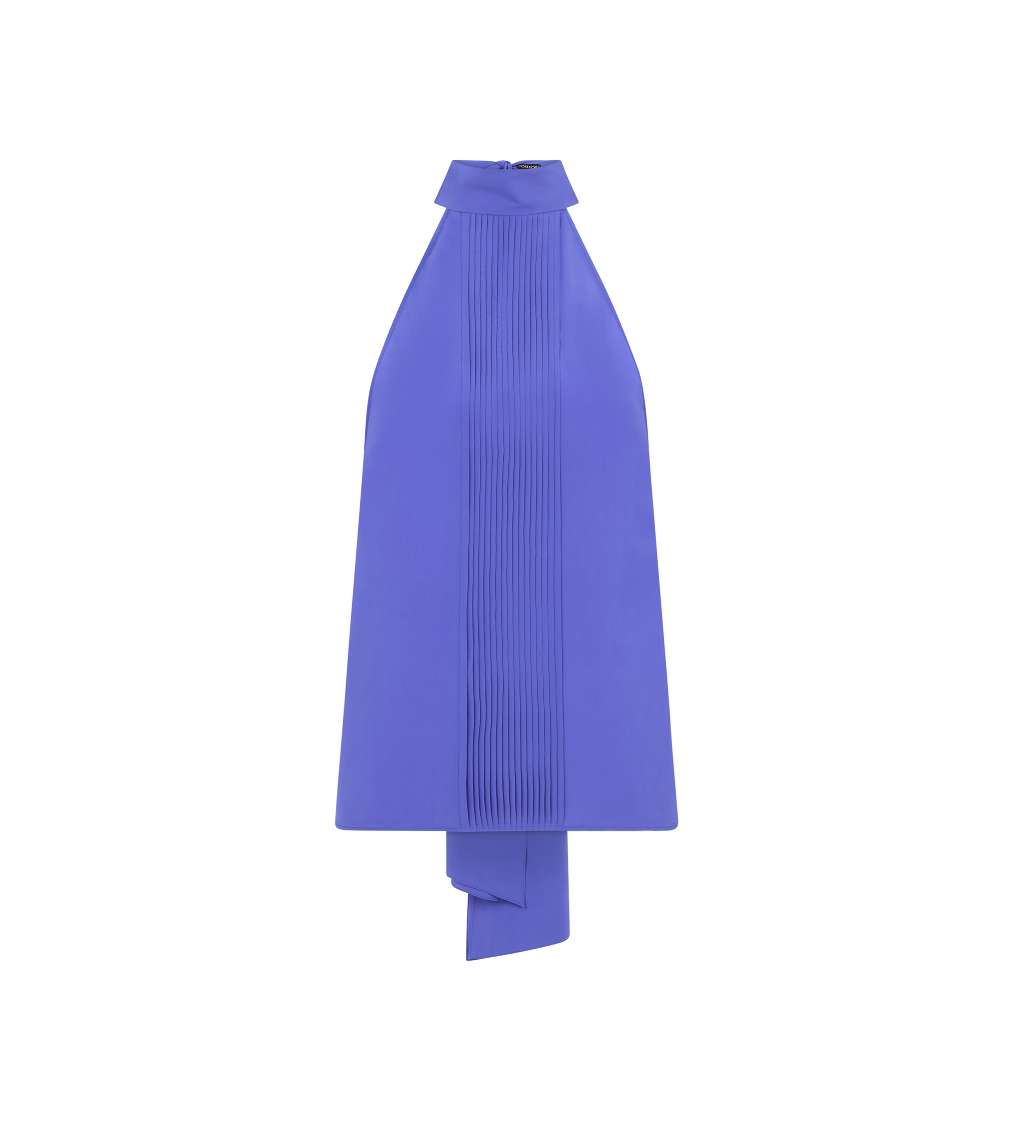 SILK HALTERNECK LAVALLIERE TOP WITH PLISSE DETAIL