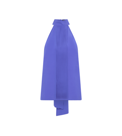 SILK HALTERNECK LAVALLIERE TOP WITH PLISSE DETAIL image number 0