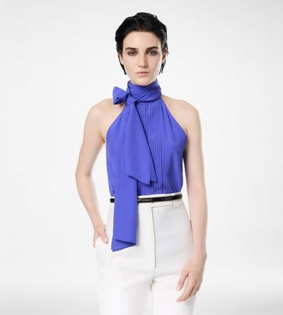 SILK HALTERNECK LAVALLIERE TOP WITH PLISSE DETAIL image number 2