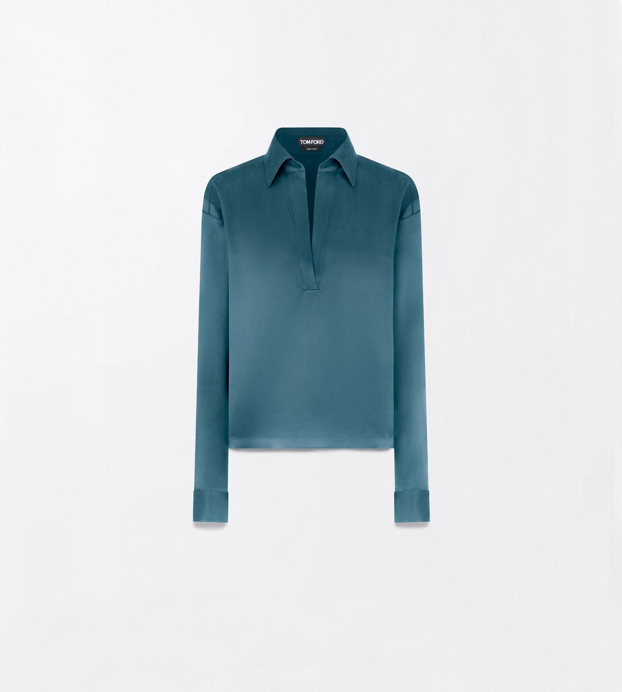 TOM FORD SILK TEAL PEACH-FEEL SILK SATIN POLO