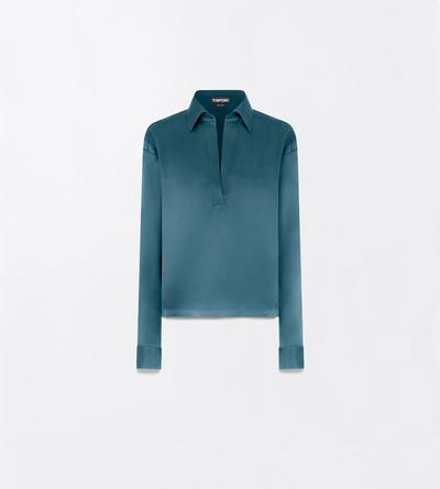 TOM FORD SILK TEAL PEACH-FEEL SILK SATIN POLO