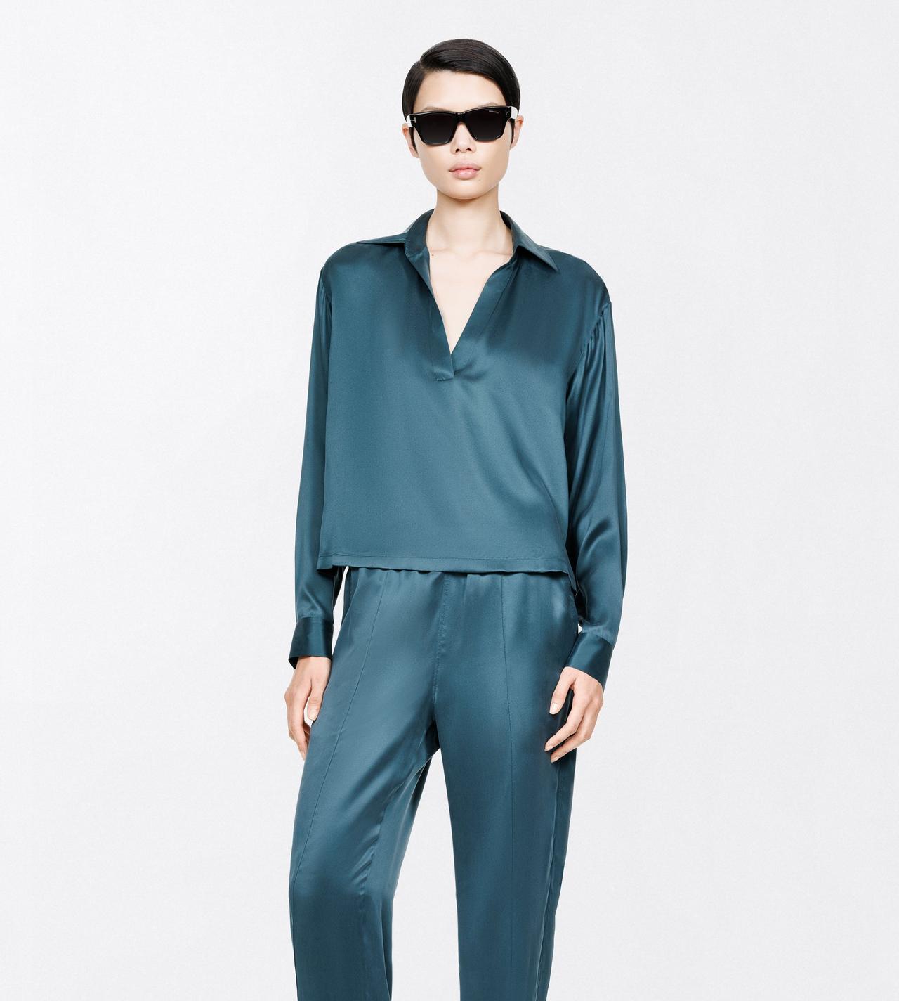 TOM FORD SILK TEAL PEACH-FEEL SILK SATIN POLO