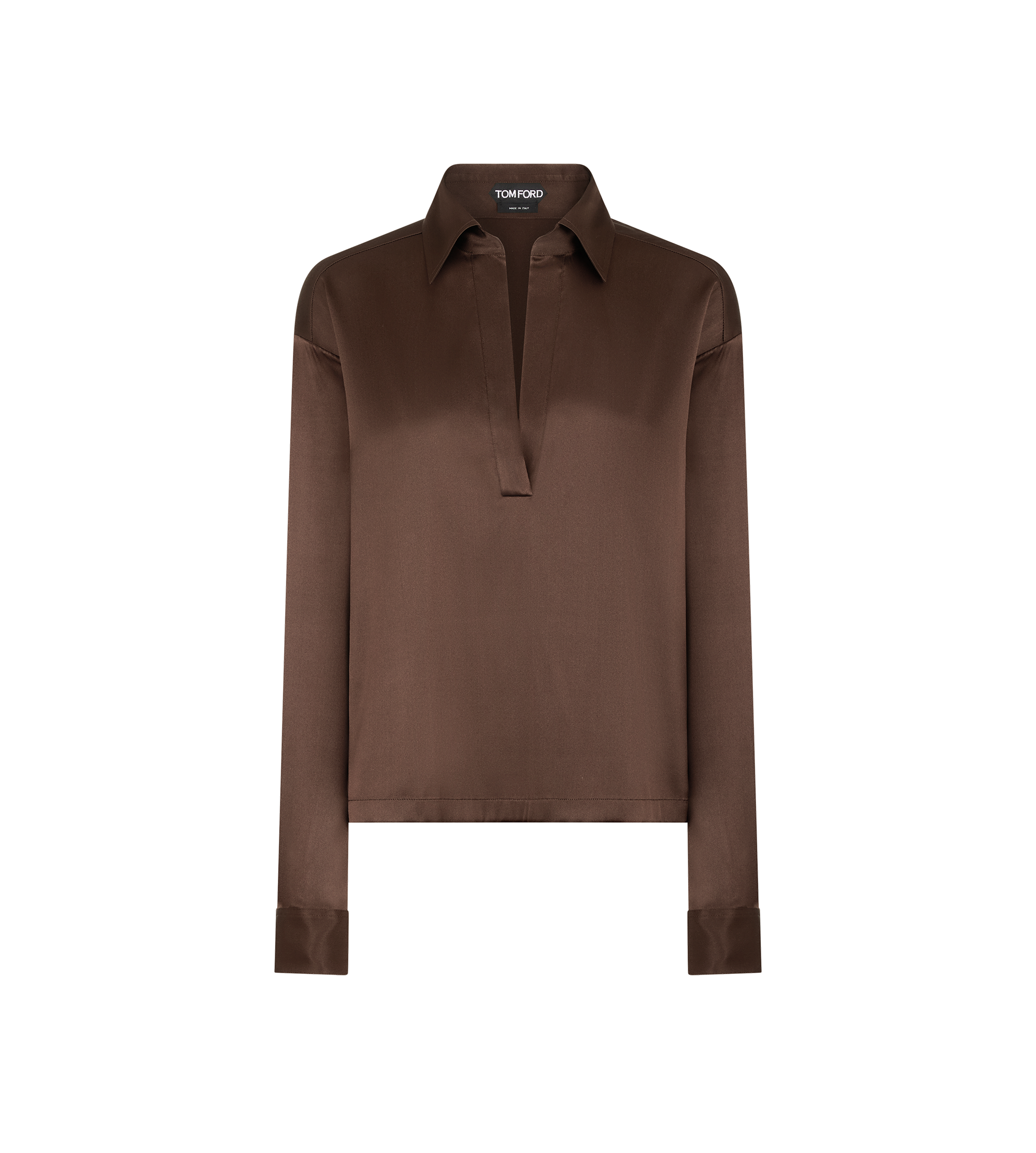 POLO IN RASO DI SETA STRETCH CON LOGO TF RICAMATO TONO SU TONO