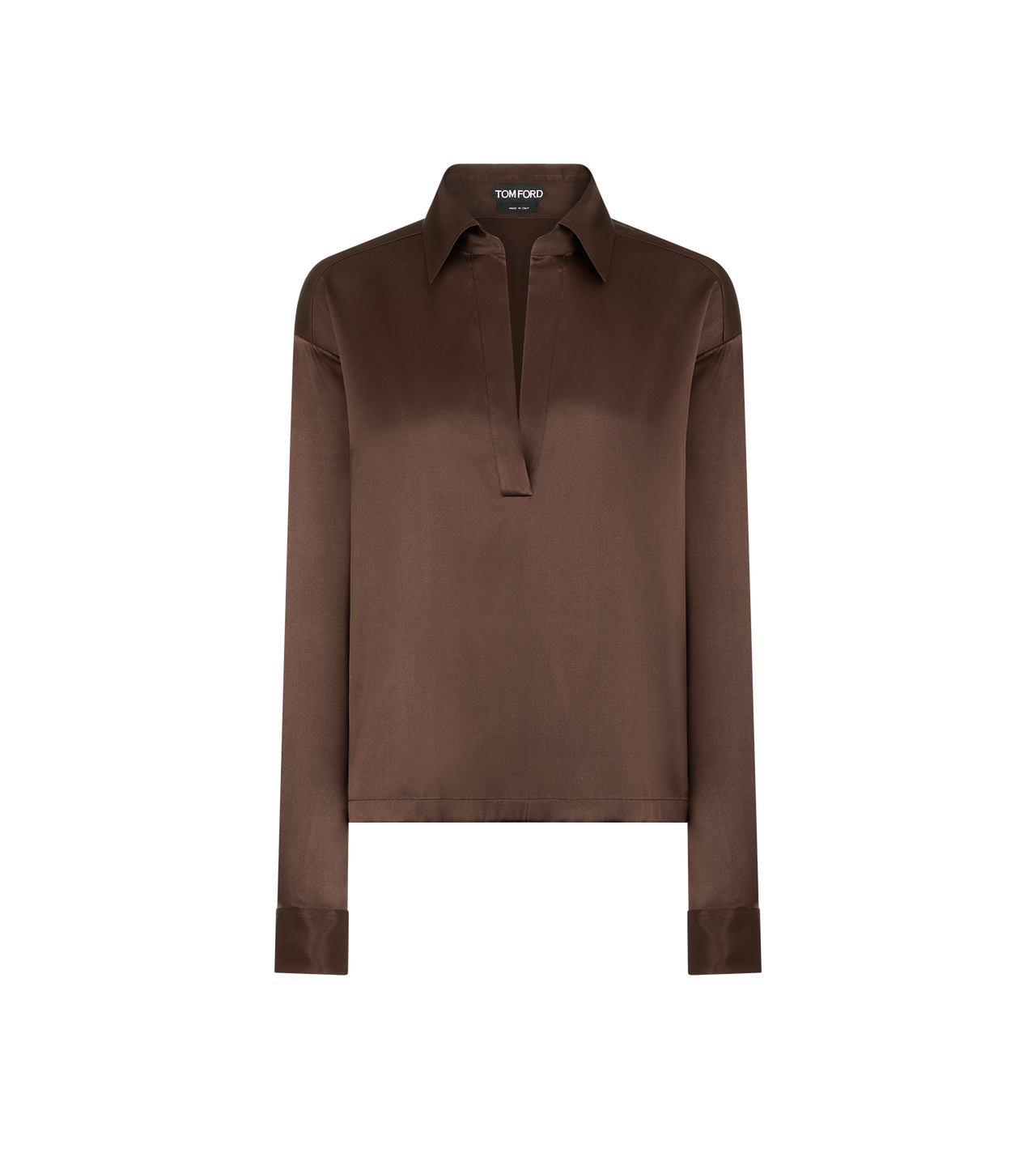 TOM FORD SILK CINNAMON POLO IN RASO DI SETA STRETCH CON LOGO TF RICAMATO TONO SU TONO