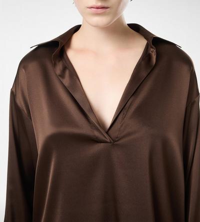 TOM FORD SILK CINNAMON POLO IN RASO DI SETA STRETCH CON LOGO TF RICAMATO TONO SU TONO