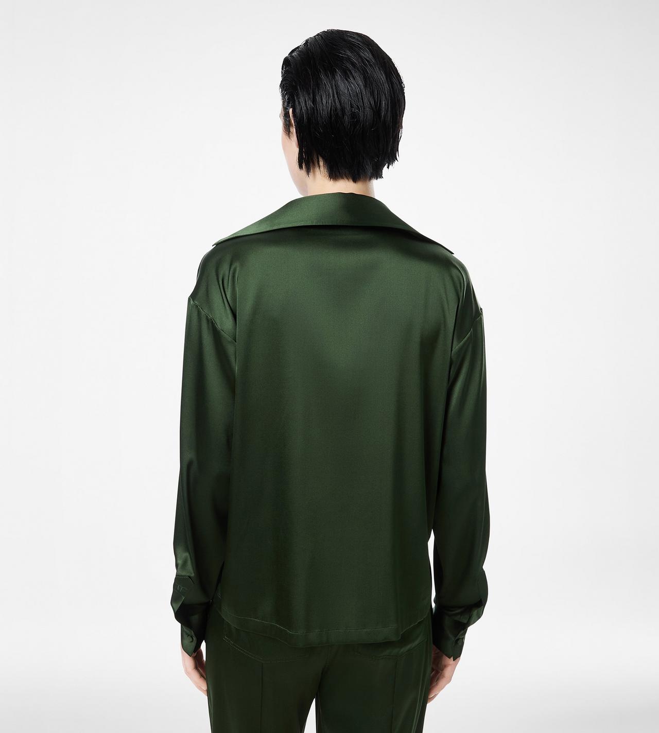 TOM FORD SILK MOSS GREEN STRETCH SILK SATIN POLO WITH TONAL TF EMBROIDERED LOGO