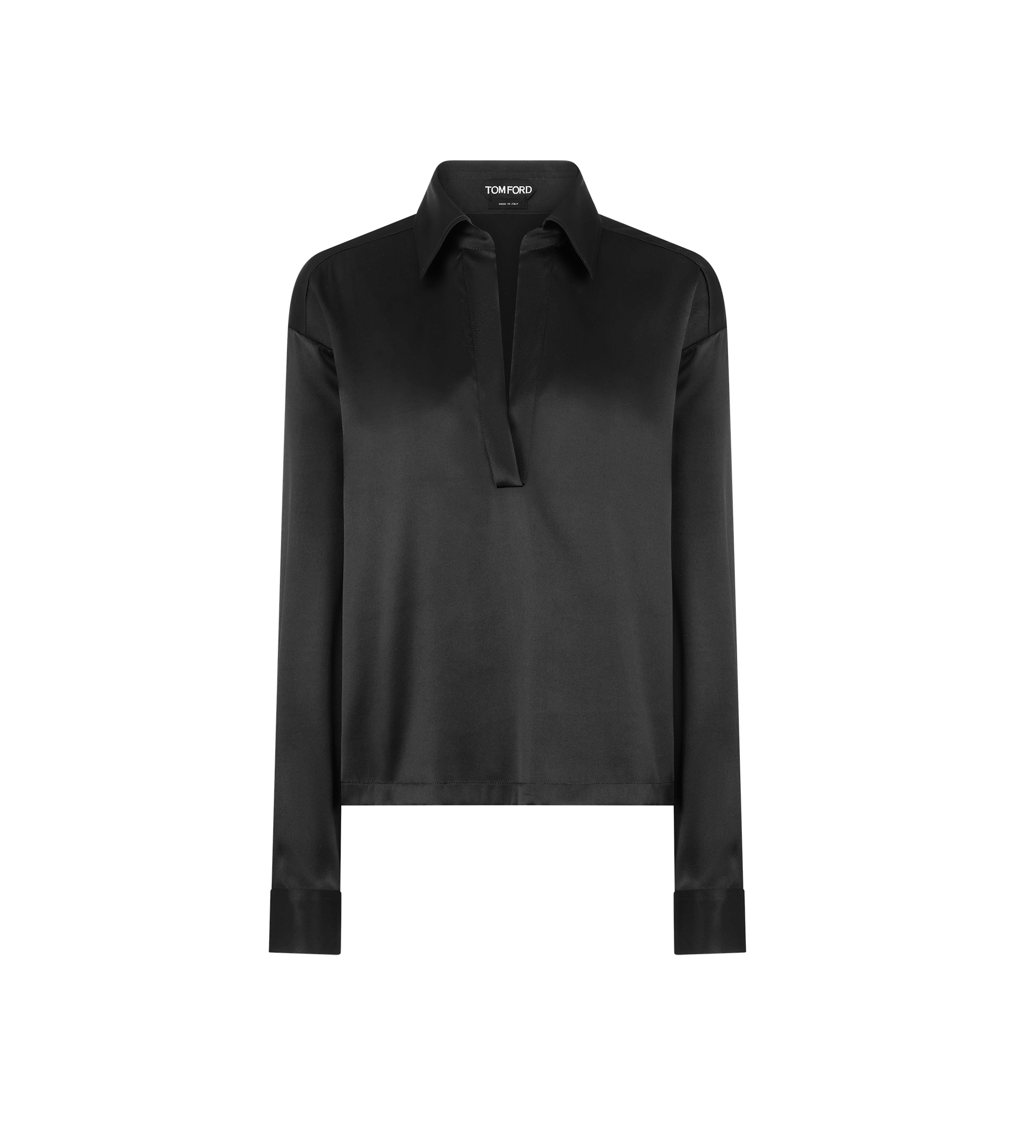 STRETCH SILK SATIN POLO WITH TONAL TF EMBROIDERED LOGO