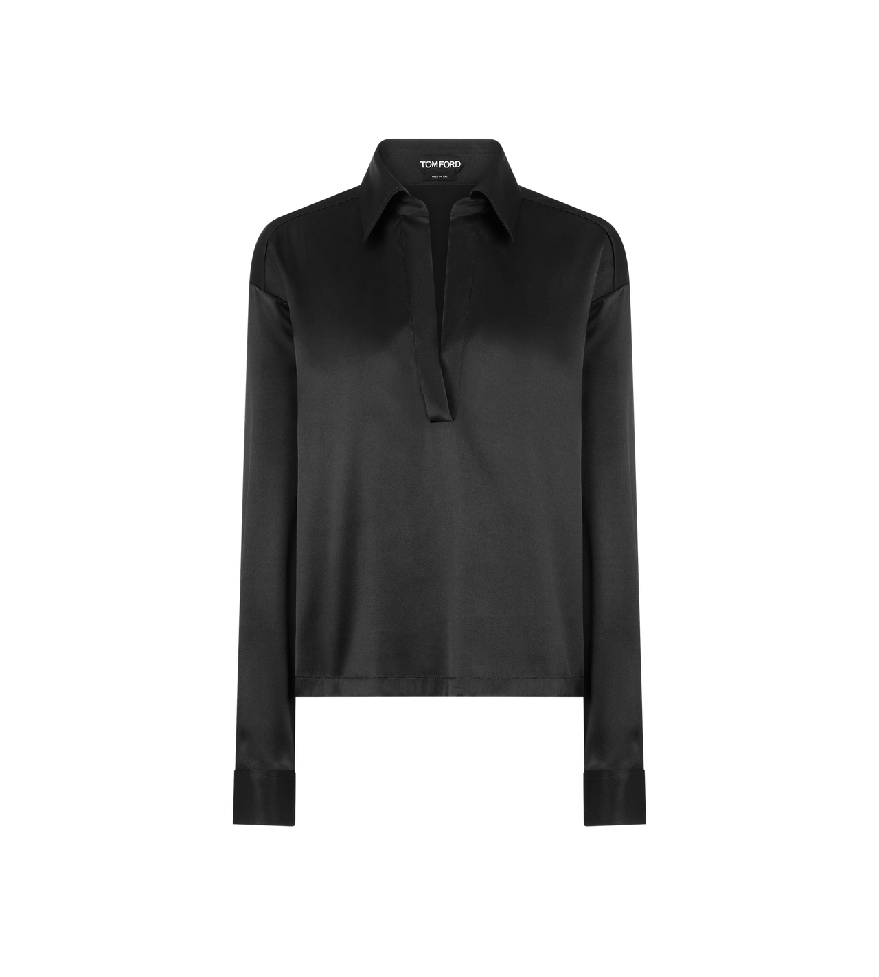 STRETCH SILK SATIN POLO WITH TONAL TF EMBROIDERED LOGO image number 0