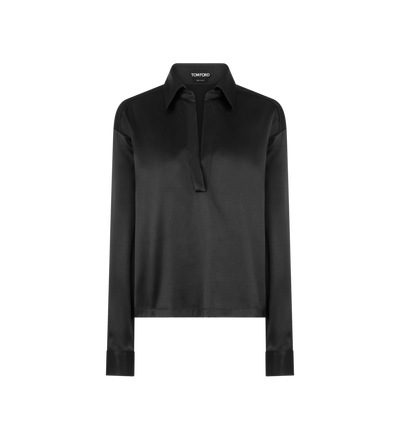 STRETCH SILK SATIN POLO WITH TONAL TF EMBROIDERED LOGO image number 0