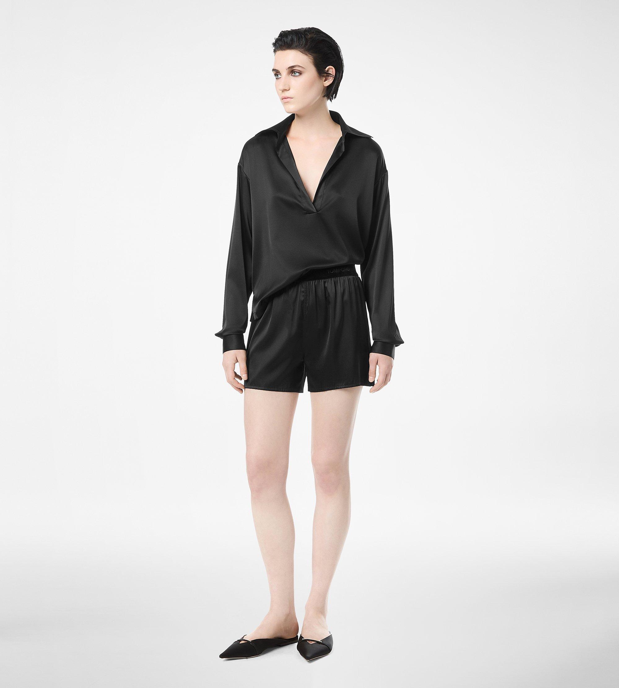 STRETCH SILK SATIN POLO WITH TONAL TF EMBROIDERED LOGO