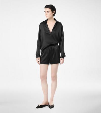 STRETCH SILK SATIN POLO WITH TONAL TF EMBROIDERED LOGO image number 2