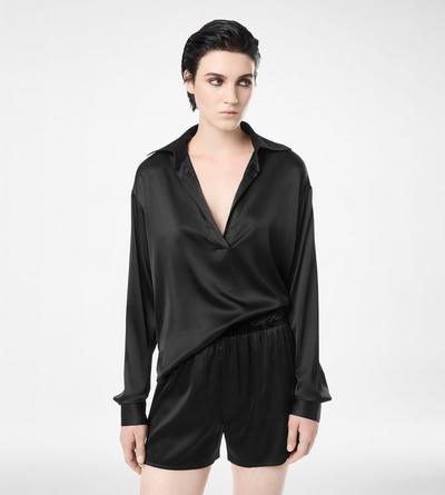 STRETCH SILK SATIN POLO WITH TONAL TF EMBROIDERED LOGO image number 3