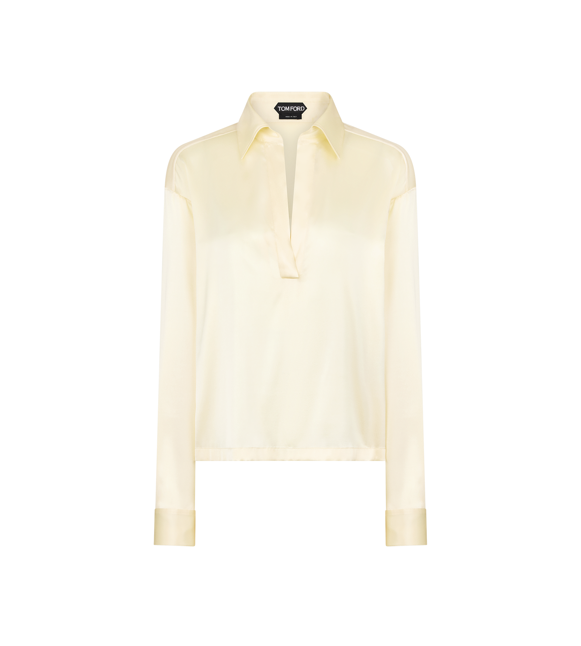 POLO IN RASO DI SETA STRETCH CON LOGO TF RICAMATO TONO SU TONO