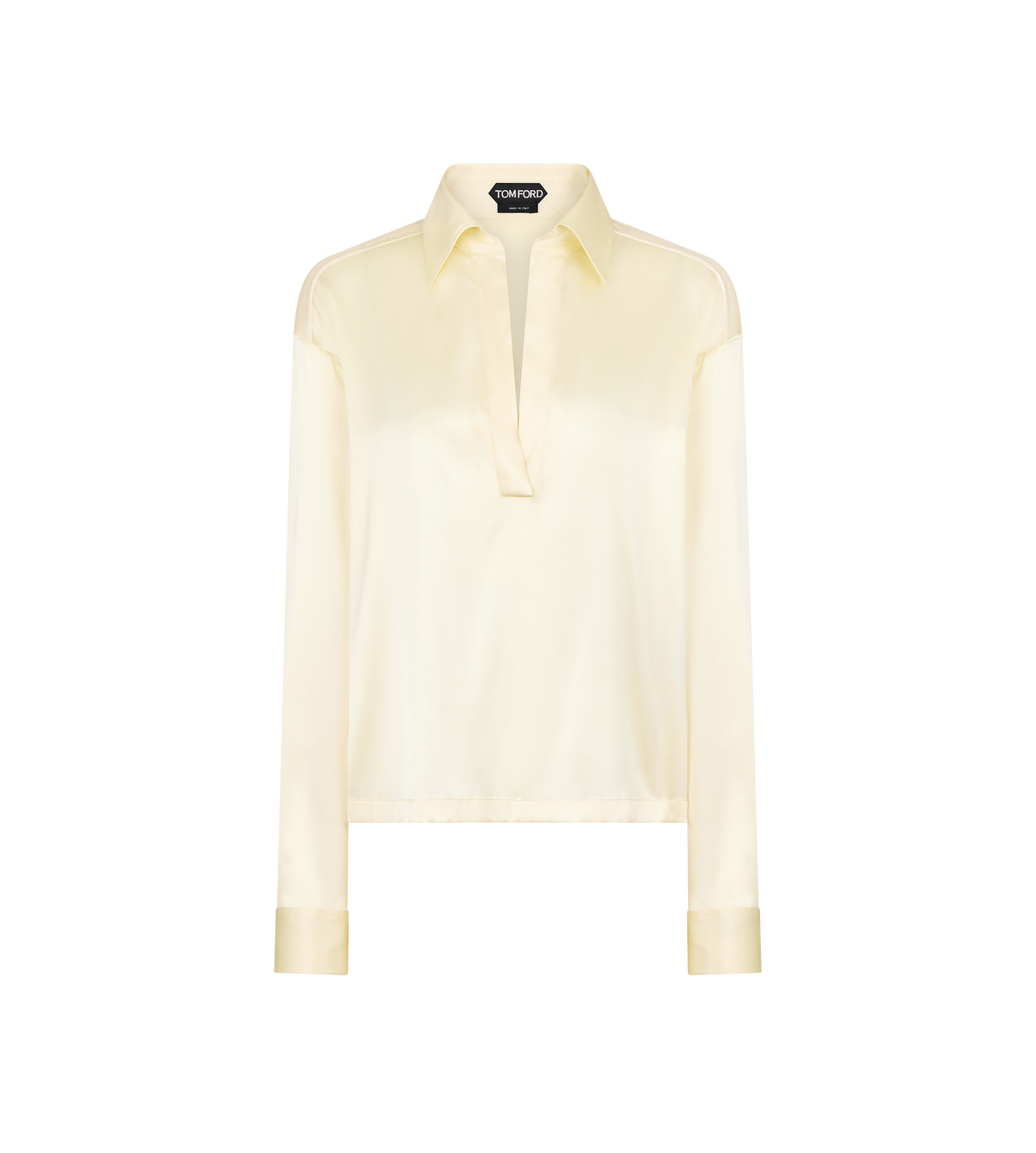 TOM FORD SILK PALE LEMON POLO IN RASO DI SETA STRETCH CON LOGO TF RICAMATO TONO SU TONO