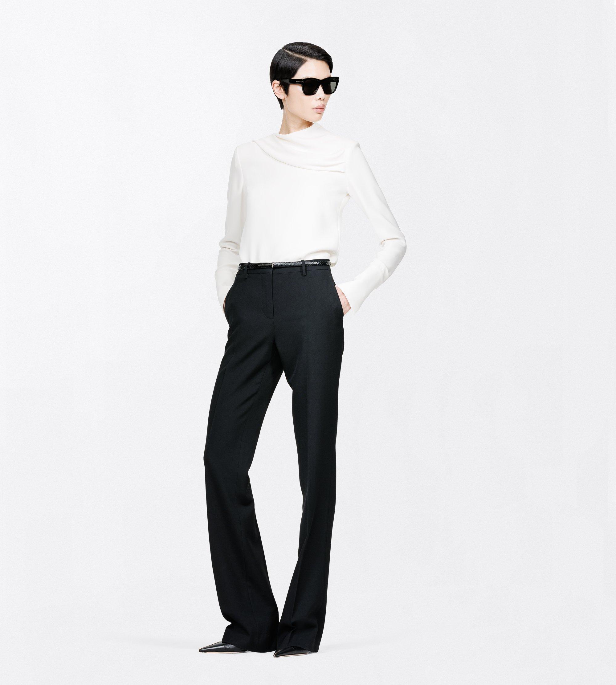 SILK CREPE LONG SLEEVE DRAPED COLLAR BLOUSE