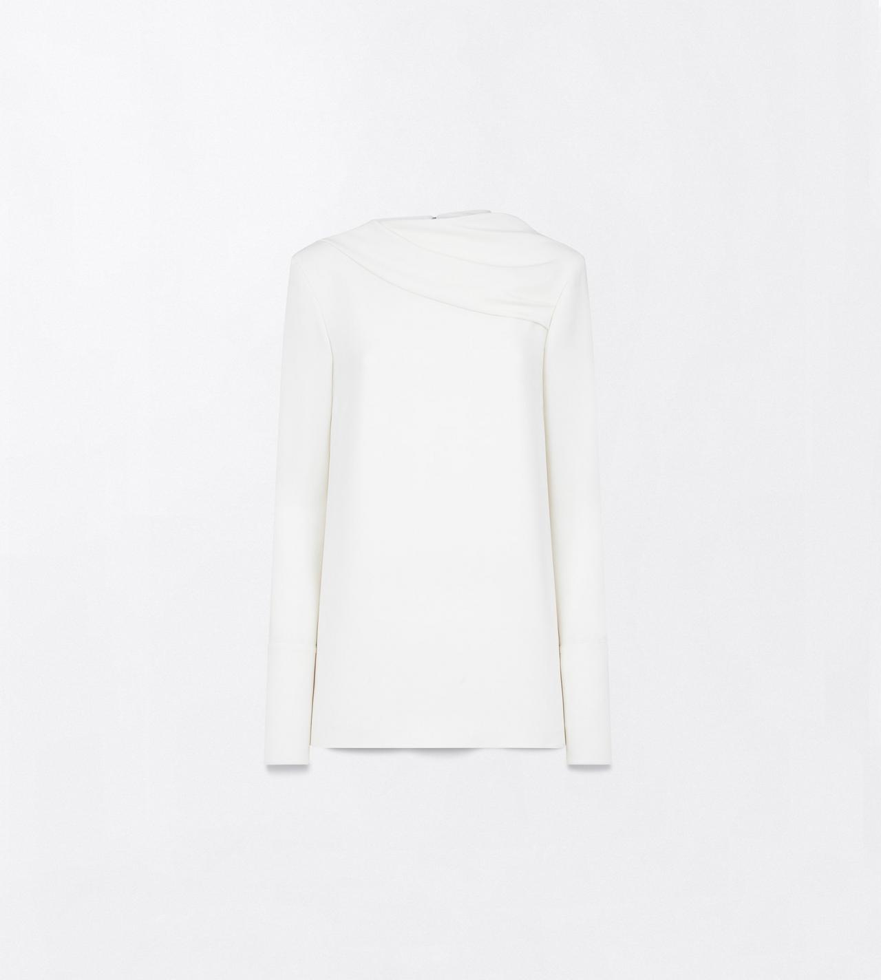 TOM FORD SILK OFF WHITE SILK CREPE LONG SLEEVE DRAPED COLLAR BLOUSE